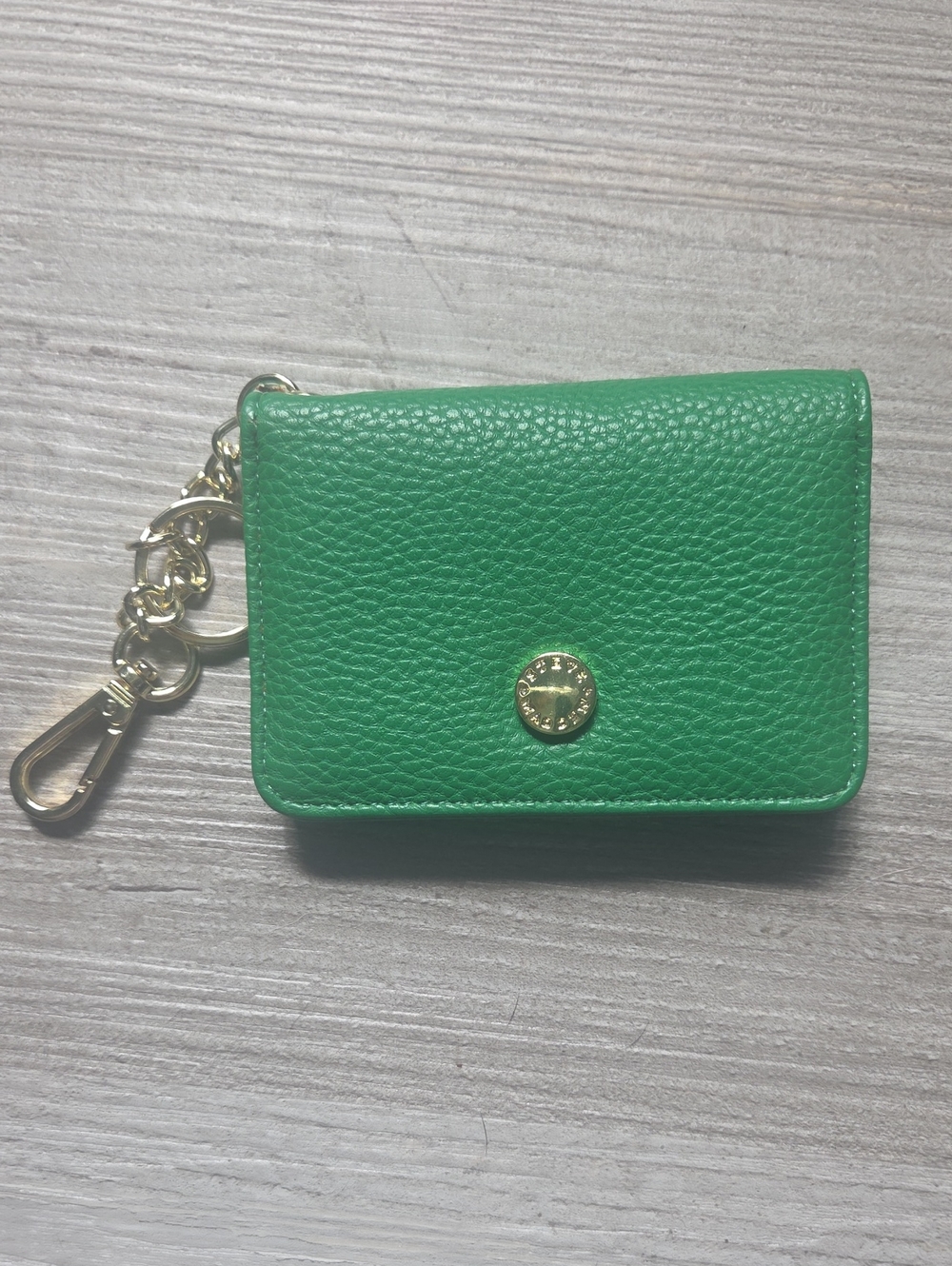 Steve Madden Green Pebbled Leather Key & Card Holder with Gold Hardware